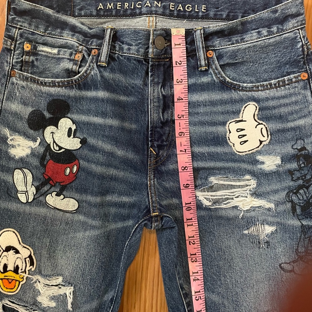 AE DISNEY MICKEY MOUSE Distress Slim Jeans DONALD DUCK GOOFY PLUTO Unisex 32X34 - Picture 15 of 16